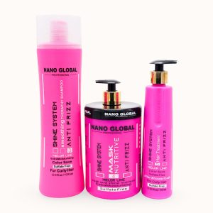 ست شامپو و ماسک مو داخل حمام و ماسک مو بیرون حمام نانو گلوبال مخصوص موی فر